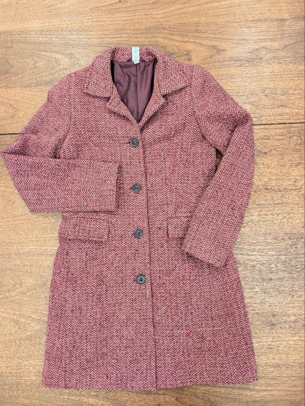 Vintage Old Navy Red Pink Herringbone Wool Blend Coat – Small